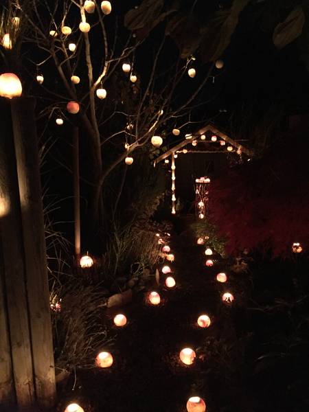 Räbenweg im Garten, Räbechilbi Richterswil 2019 (Dorf, Dekorierte Gärten)
